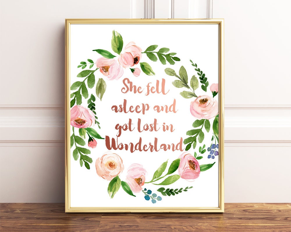 Alice In Wonderland Print Rose Gold Nursery Wall Art Rose | Etsy
