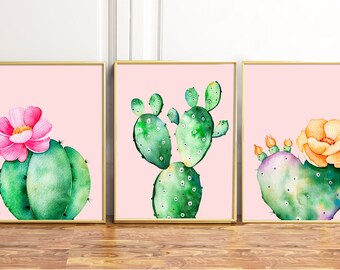 Cacti prints, Cactus Prints, Cacti Wall Art, Cactus Wall Art, Set of 3, Cactus Poster Print, Watercolor Cacti Print Set, Cactus Print Set