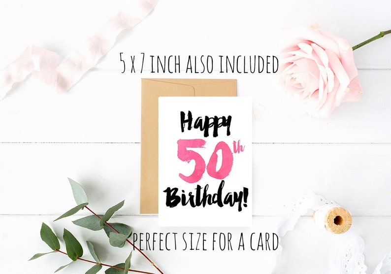 Happy 50th Birthday Print Card Printable Sign Poster - Etsy UK