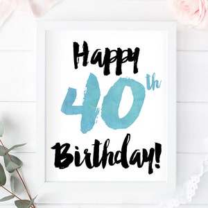40th Birthday Printable Card Gift Sign Instant Download - Etsy UK