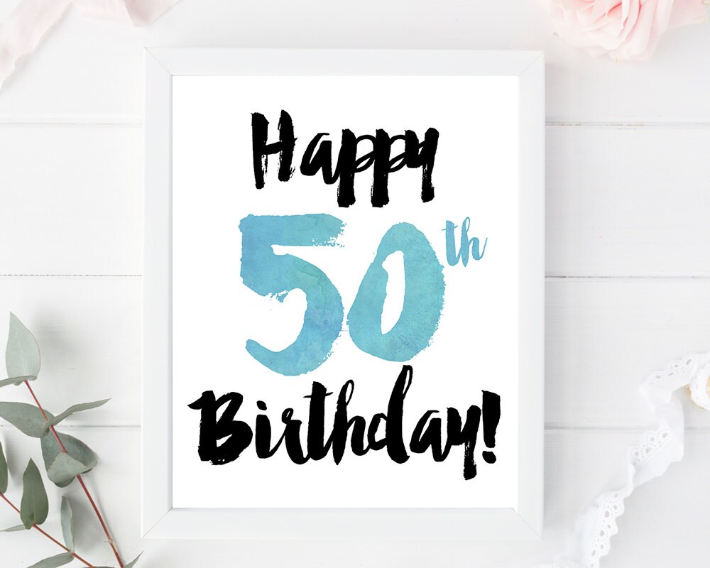 Printable Happy 50th Birthday print card sign poster | Etsy