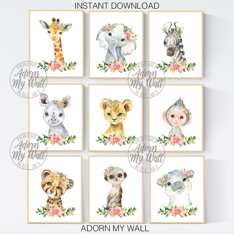 Baby Safari Animal Prints Jungle Animal Wall Art Set of 9 Etsy UK
