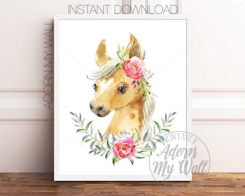 Horse Nursery Wall Art Horse With flower Crown Watercolor Etsy