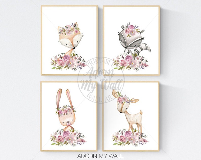 Nursery Wall Art Girl Woodland Animal Printables Nursery - Etsy