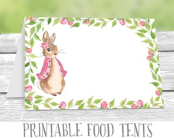 Food Tent Labels, Printable, Peter Rabbit Food Tents, Pink Rabbit, Birthday Party Food Labels, Baby Shower Buffet Labels, Peter Rabbit Party