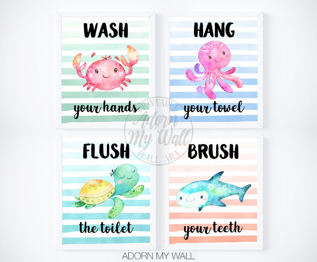 Kids Bathroom Prints Kids Bathroom Wall Art Printable Kids - Etsy