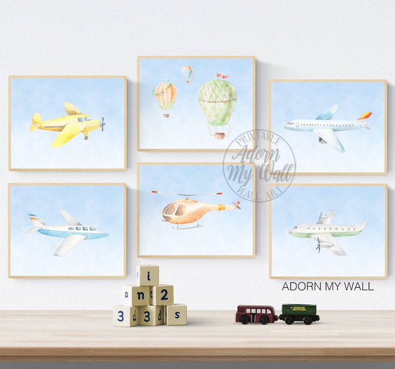 Aircraft Prints Boys Bedroom Prints Airplane Nursery Prints Hot Air Balloon Art Helicopter Print Aviation Wall Art Boys Nursery Decor