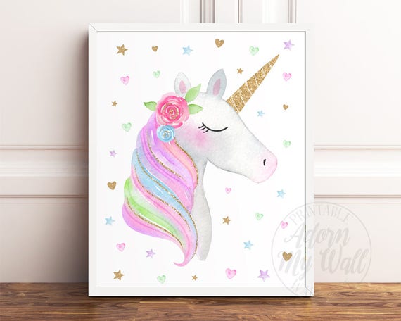 Unicorn Head Print, Unicorn Print, Unicorn Poster, Girls Room Art