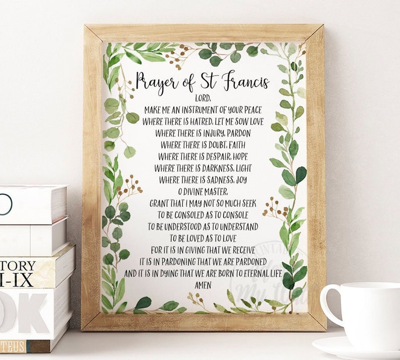 Prayer of St Francis, Printable Wall Art, Peace Prayer Print, Make Me An Instrument of Your Peace, St Francis of Assisi, Christian Wall Art image 1