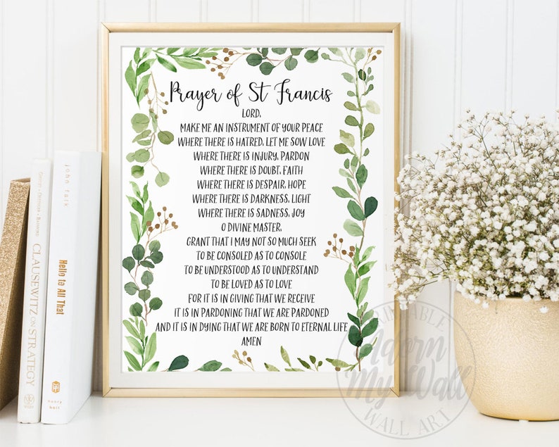 Prayer of St Francis, Printable Wall Art, Peace Prayer Print, Make Me An Instrument of Your Peace, St Francis of Assisi, Christian Wall Art image 2