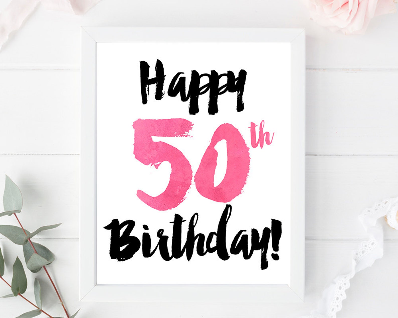 Happy 50th Birthday Print Card Printable Sign Poster Etsy