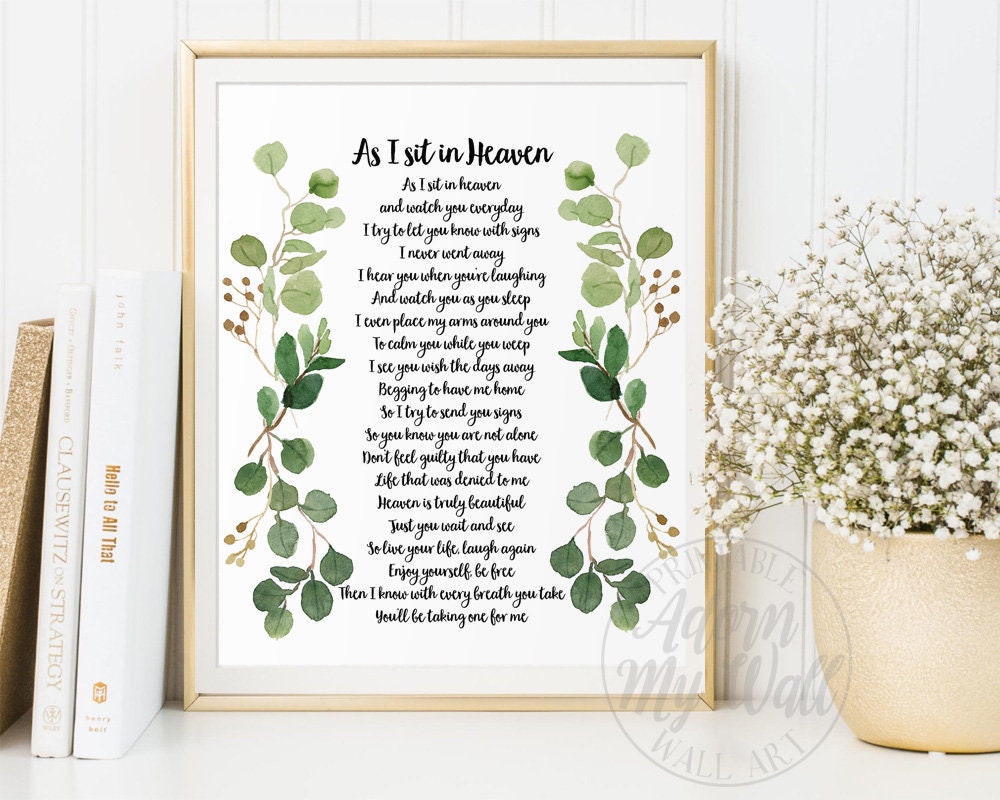 As I Sit in Heaven Printable Christian Poem Sympathy Gift - Etsy UK