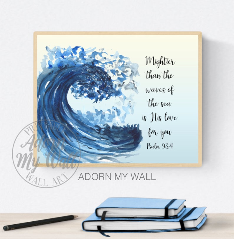 Christian Wall Art Set, Ocean Prints, Nautical Wall Decor, Scripture Printables, Set Of 4, Psalm 93:4, Matthew 8 27, Psalm 139, Isaiah 43 2 image 5