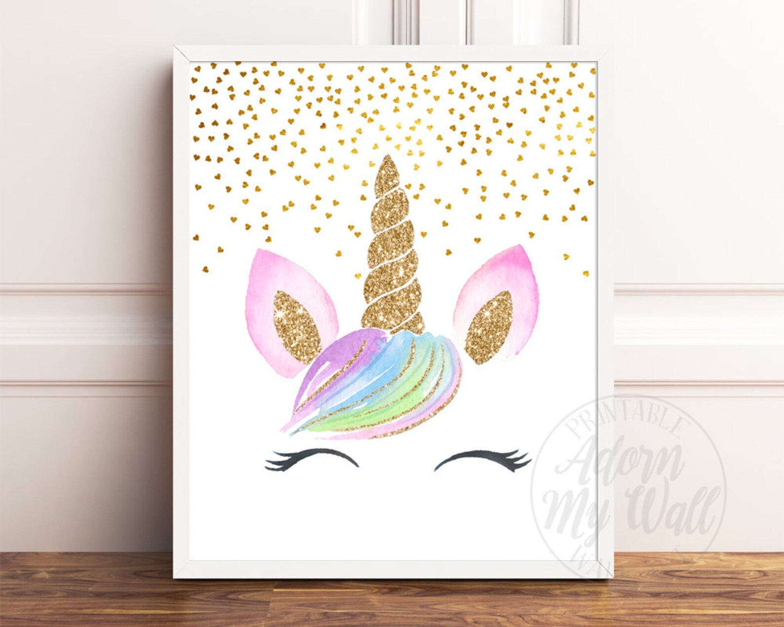 Unicorn Face Print Gold Glitter Unicorn Printable Unicorn | Etsy