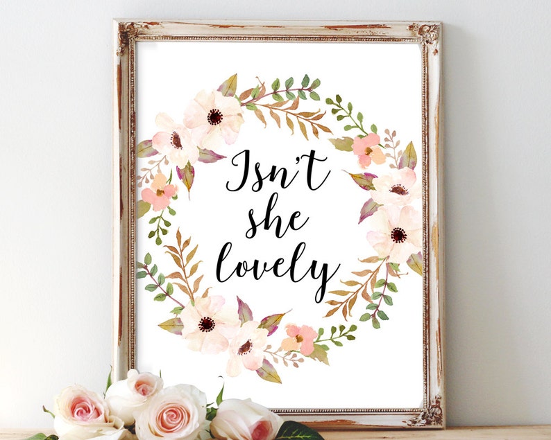 Isn't she lovely, printable art, nursery wall art, quote, baby girl, decor, instant download, Isnt she lovely, nursery printable 8x10 11x14 image 1