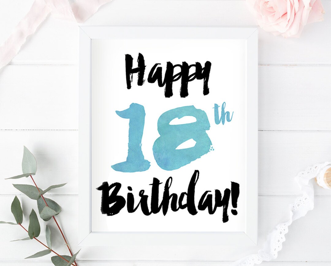 Happy 18th Birthday Print, Birthday Printable, 18th Birthday, Instant ...