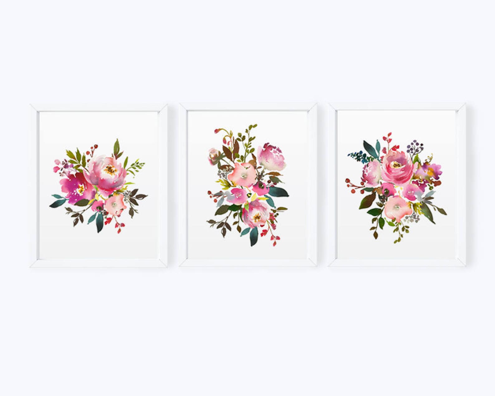 Pink Floral Art Set of 3 Flower Prints Nursery Wall Art Etsy
