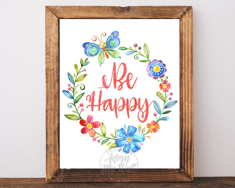 Be Happy Print Wall Art Nursery Decor Instant Download Etsy