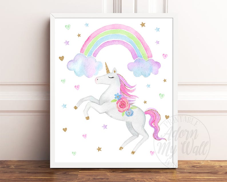 Rainbow Unicorn Wall Art Unicorn Printable Unicorn Nursery Etsy