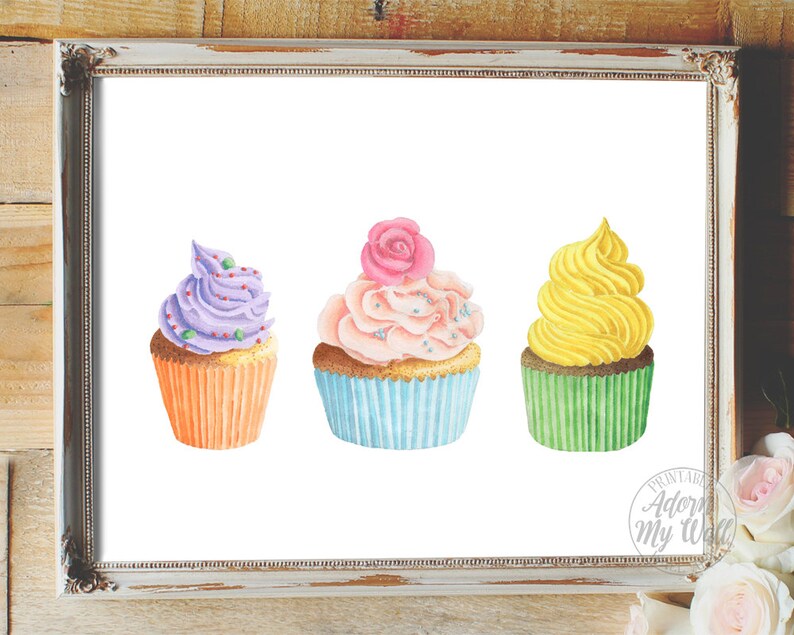 art, printable,  cupcake printable, food cupcake kitchen poster, kitchen art, Cupcakes print decor, wall kitchen download, art, instant