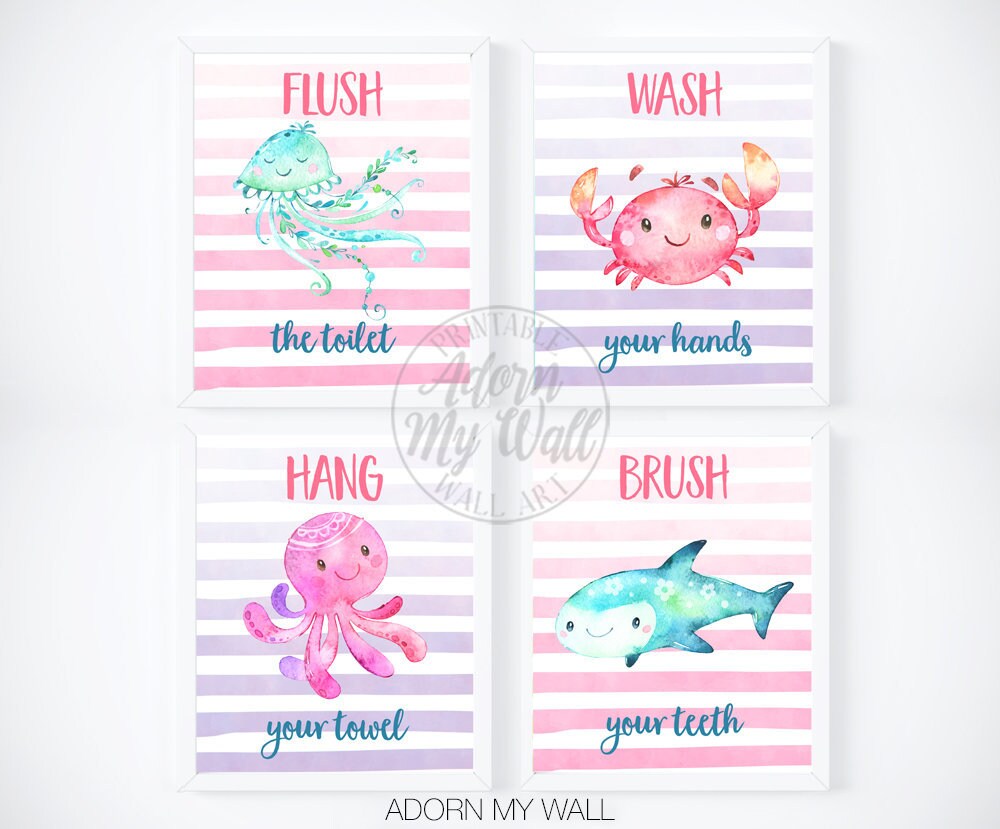 Girls Bathroom Decor Kids Bathroom Wall Art Girls Bathroom Etsy UK