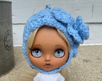 Sombrero Pixie/Gnomo para muñeca Blythe azul con flores
