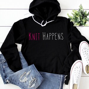 Knit Happens Unisex fleece hoodie soft comfy makers wear crafters knitters