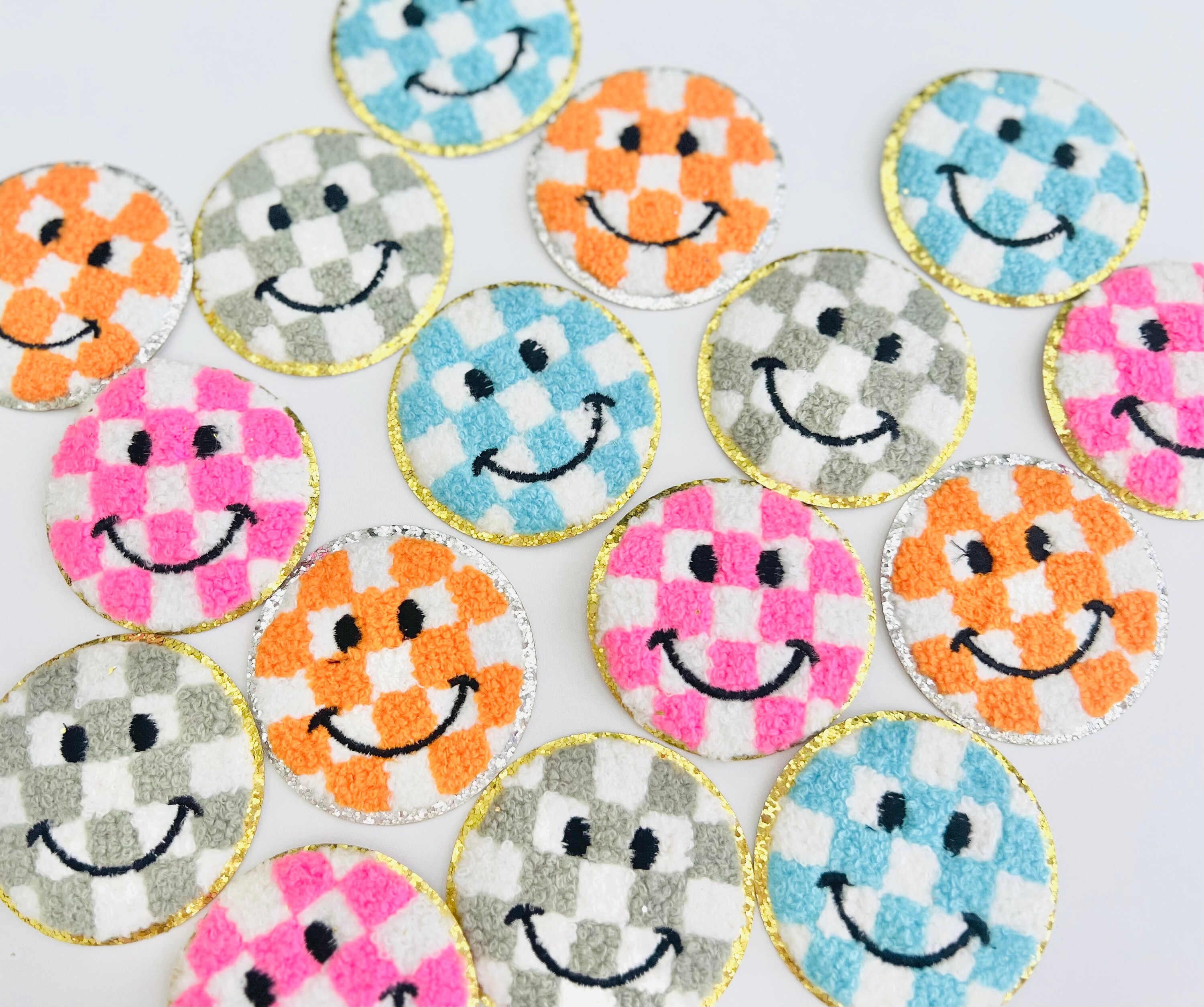 Checkered Smile Face Iron On Patch – Scratch Decor