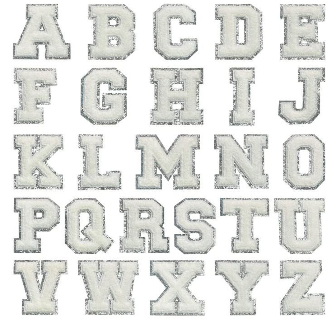 White Chenille 3inch Ironon Letter With Silver Glitter Etsy