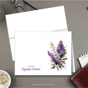 Lilac Note Cards, Personalized Stationery, Lilac Stationary, Set of 8 Folded Notes, Purple Lilacs Note Cards, Lilacs Watercolor Stationery