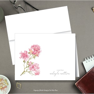 Personalized Note Cards - Pretty Pink Peonies - Set of 8 - Notes - Folded - Stationery - Stationary