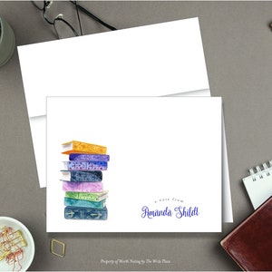 Book Lover Note Cards, Personalized Note Cards, Books and Reading, Set of 8, Folded Notes, Personalized Stationery, Personalized Stationary