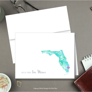 Florida Note Cards - Personalized Note Cards - Florida Watercolor - Hello from Florida - Set of 8 - Notes - Folded - Stationery - Stationary