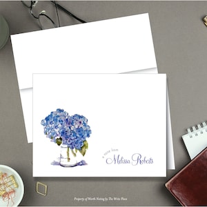 Hydrangea Note Cards, Personalized Stationery, Watercolor Hydrangeas, Blue Hydrangea Stationary, Set of 8 Folded Notes, Hydrangea Stationery