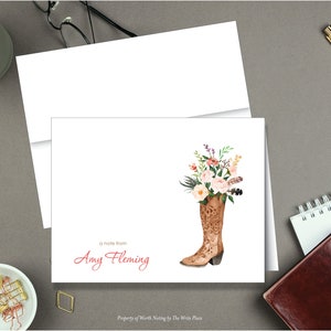 Personalized Note Cards - Floral Cowboy Boot - Set of 8 - Notes - Folded - Stationery