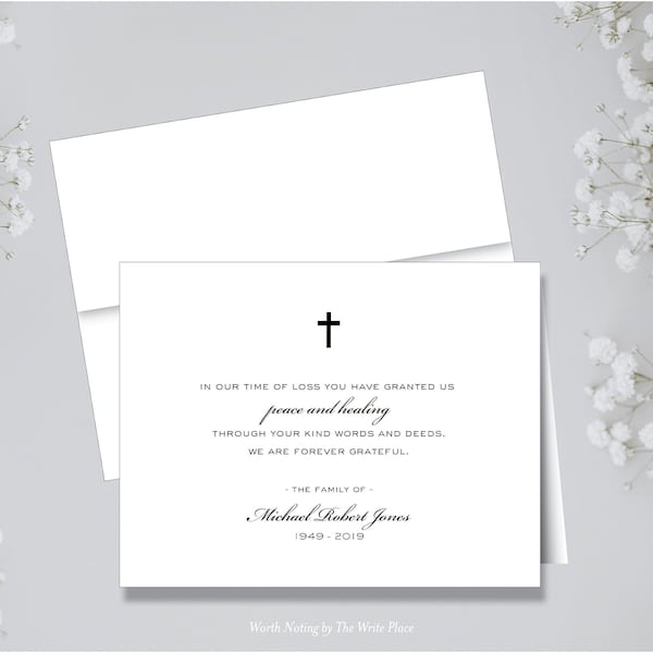 Personalized Note Cards - Sympathy Funeral Thank You Contemporary Cross - Set of 8 - Notes - Folded - Stationery