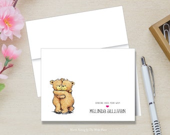 Personalized Note Cards - Sending Bear Hugs - Set of 8 - Notes - Folded - Stationery - Stationary