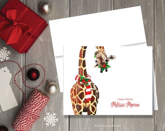 Personalized Christmas Note, Giraffe Christmas Card, Christmas Giraffe Stationery, Set of 8 Notes w/Envelopes, Christmas Stationary