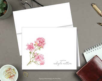 Personalized Note Cards - Pretty Pink Peonies - Set of 8 - Notes - Folded - Stationery - Stationary