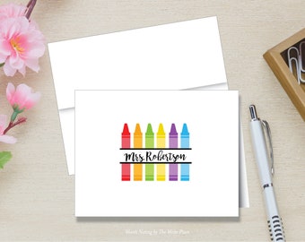 Personalized Note Cards, Teacher Stationery, Teacher Notes, Teacher Gift, Crayons, Set of 8, Teacher Stationary