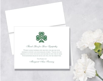 Sympathy Note Card, Funeral Thank You, Celtic Irish Shamrock, Irish Stationery, Celtic Stationery, Set of 8 Folded Notes, Funeral Stationary