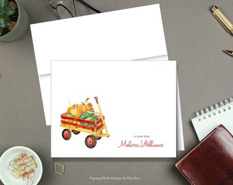 Autumn Stationery, Fall Wagon Notes, Fall Note Cards, Autumn Note Cards, Personalized Stationery, Set of 8 Folded Notes, Fall Stationary