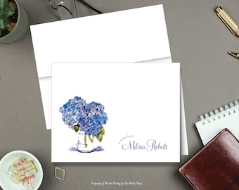 Hydrangea Note Cards, Personalized Stationery, Watercolor Hydrangeas, Blue Hydrangea Stationary, Set of 8 Folded Notes, Hydrangea Stationery