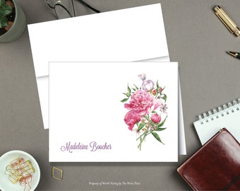 Personalized Note Cards, Peony Note Cards, Peony Notecards, Peony Stationary, Set of 8, Peony Stationery