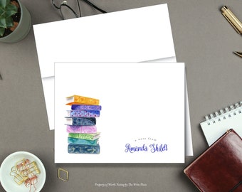 Book Lover Note Cards, Personalized Note Cards, Books and Reading, Set of 8, Folded Notes, Personalized Stationery, Personalized Stationary
