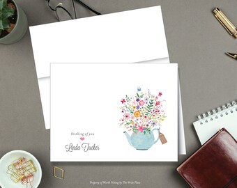 Personalized Note Cards - Floral Thinking of You - Set of 8 - Notes - Folded - Stationery