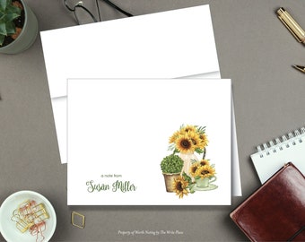 Sunflower Note Cards,  Autumn Note Cards, Personalized Stationery, Set of 8, Folded Notes, Stationary