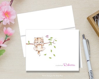 Kitten Note Cards, Personalized Note Cards, Cat Stationery, Folded Note Cards, Cat Stationary, Set of 8