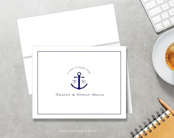 Nautical Monogram Note Cards, Classic Nautical, Personalized Note Cards, Set of 8, Folded Notes, Nautical Stationery, Nautical Stationary