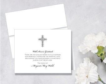 Sympathy Note Card, Funeral Thank You, Scroll Cross, Set of 8, Folded Notes, Funeral Stationery, Funeral Stationary